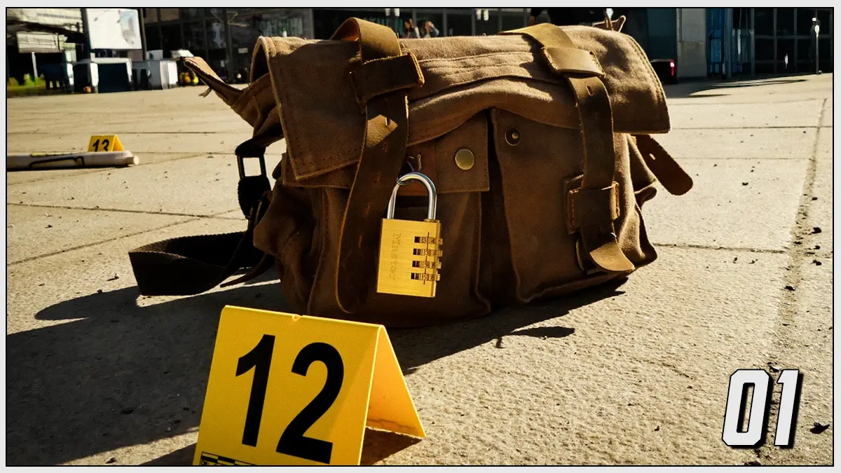 Detective bag with padlock at a crime scene during the OUTscape Berlin outdoor escape game