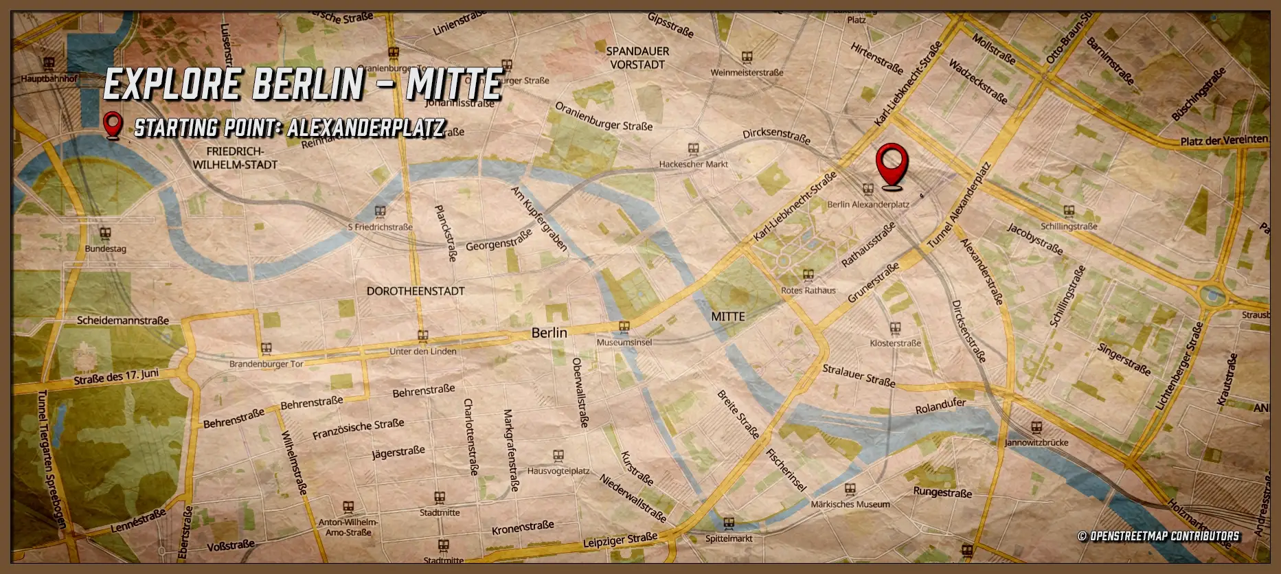 Map of Berlin Mitte showing the starting point of the outdoor escape game The Nefertiti Affair near Alexanderplatz