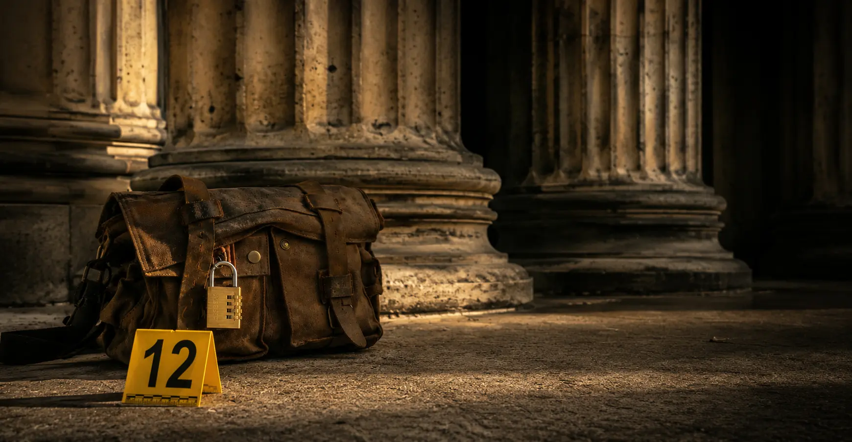 Sac en cuir vintage avec cadenas à combinaison — jeu de piste outdoor Berlin, L'Affaire Néfertiti